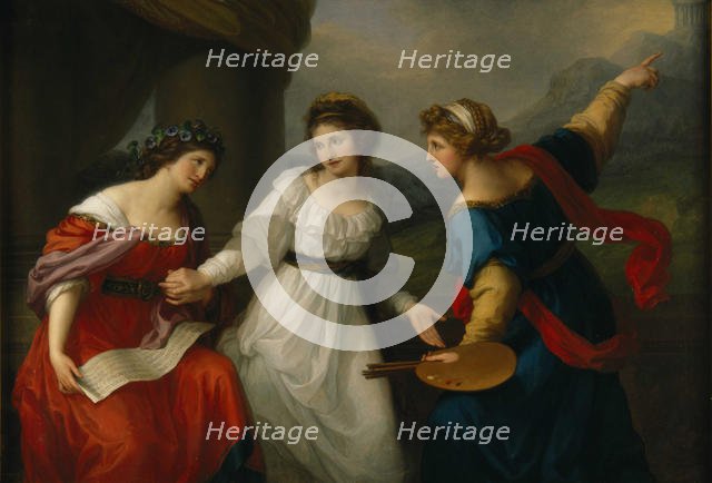 Self-portrait of the Artist hesitating between the Arts of Music and Painting, 1794. Creator: Kauffmann, Angelika (1741-1807).