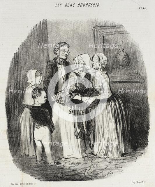 Au nouvel an, visite obligée à la tante Rabourdin, 1847. Creator: Honore Daumier.