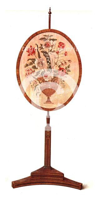 Inlaid Mahogany Pole Screen, 1908. Creator: Shirley Slocombe.