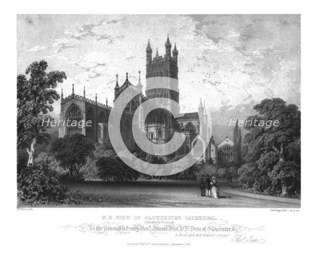 'N.E. View of Gloucester Cathedral', c1843. Creator: WL Walton.