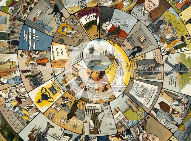 Votes for women board game, (c1910?). Artist: Unknown