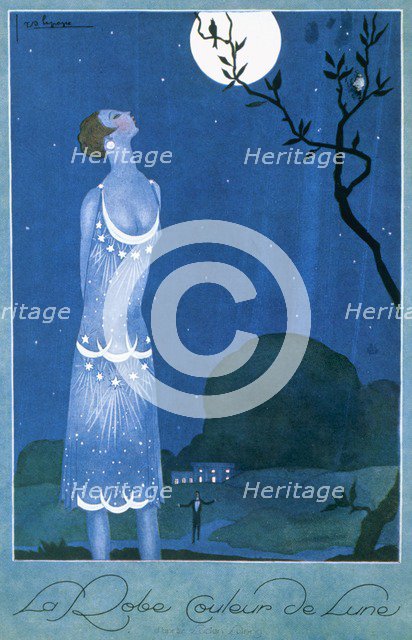 La Robe Couleur de Lune, from Femina, pub. 1925 (pochoir Print)