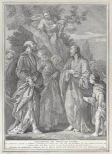 Conversion of Zacchaeus, with Christ at right addressing the tax collector, who is seat..., 1730-39. Creator: Pietro Monaco.