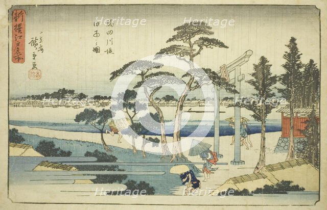 Shower at the Sumida River Embankment (Sumidagawa zutsumi hakuu no zu), from the..., c. 1839/42. Creator: Ando Hiroshige.
