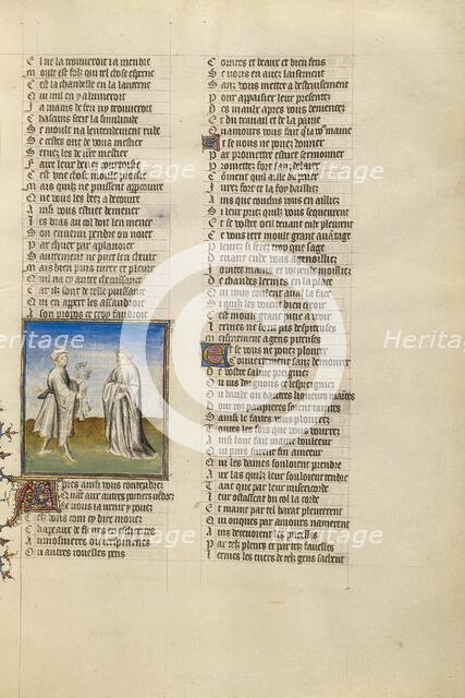 The Personification of Friendship Giving a Garland and Sacks of Gold for Alms to the..., about 1405. Creator: Unknown.