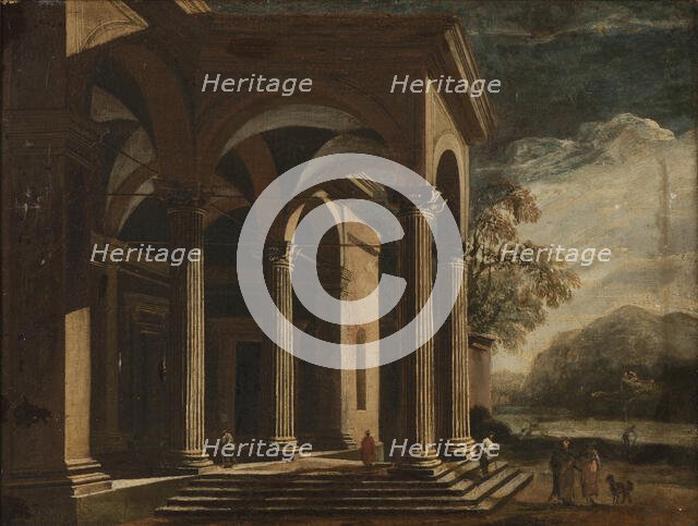 Architectural fantasy, palace in landscape. Creator: Ottavio Viviani.