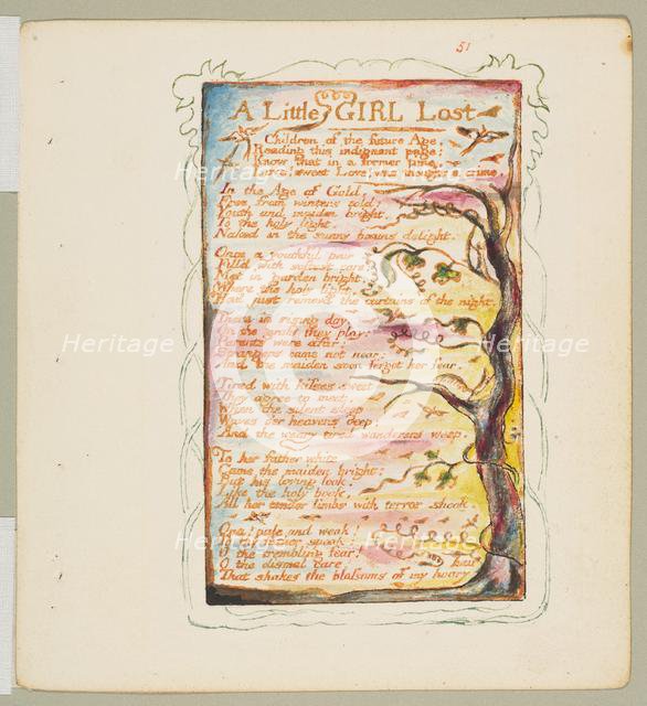 Songs of Innocence and of Experience: A Little Girl Lost, ca. 1825. Creator: William Blake.