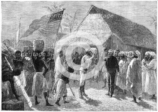 The meeting between Henry Morton Stanley and Dr David Livingstone, Africa, 19th century. Artist: Unknown