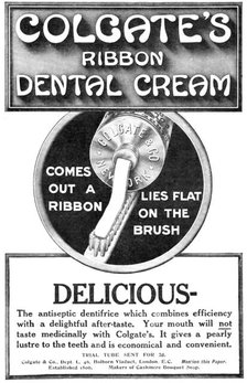 Colgate's Ribbon Dental Cream, 1909. Creator: Unknown.