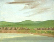 Arikara Village of Earth-Covered lodges, 1600 Miles above St. Louis, 1832. Creator: George Catlin.