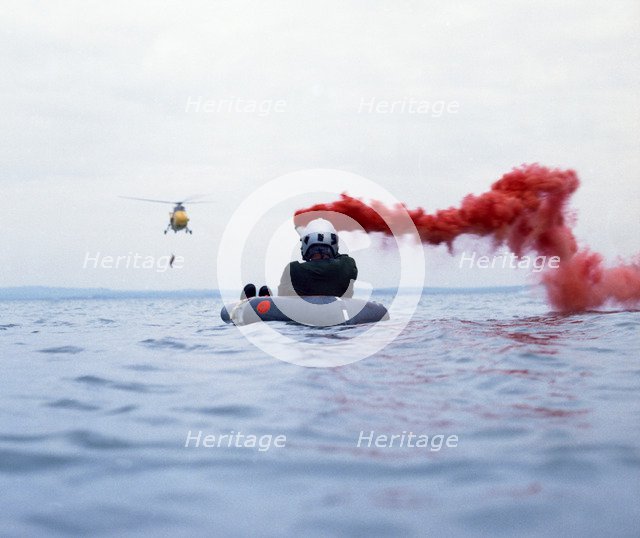 Westland Whirlwind helicopter making a rescue, 1973. Artist: Michael Walters