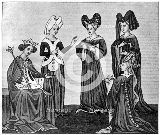 Heart-shaped headdresses, 15th century, (1910). Artist: Unknown