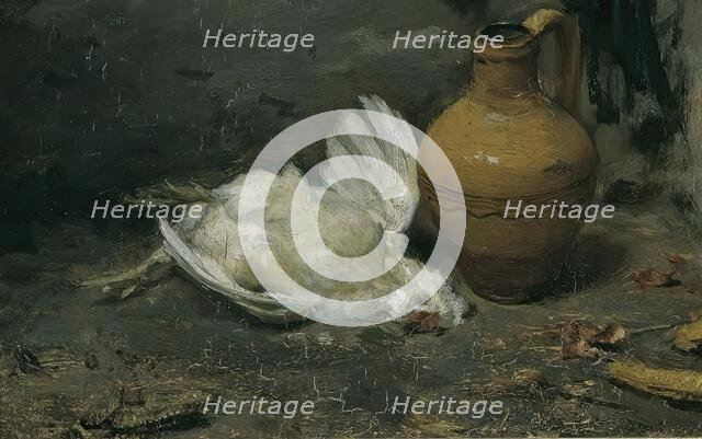 Still life with dead chicken and jug, 1860/1870. Creator: August von Pettenkofen.
