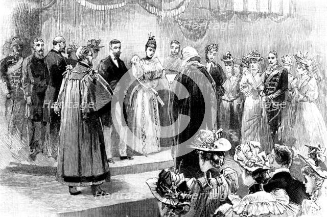 The Duke and Duchess of York at Sheffield: the Recorder...reading the Address, Corn Exchange, 1895. Creator: Unknown.