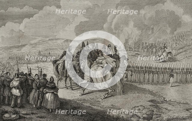 First Carlist War, (1833-1840): Military review of 1st January 1834, under the presidency of...1842. Creator: Pedro Celestino Mare.