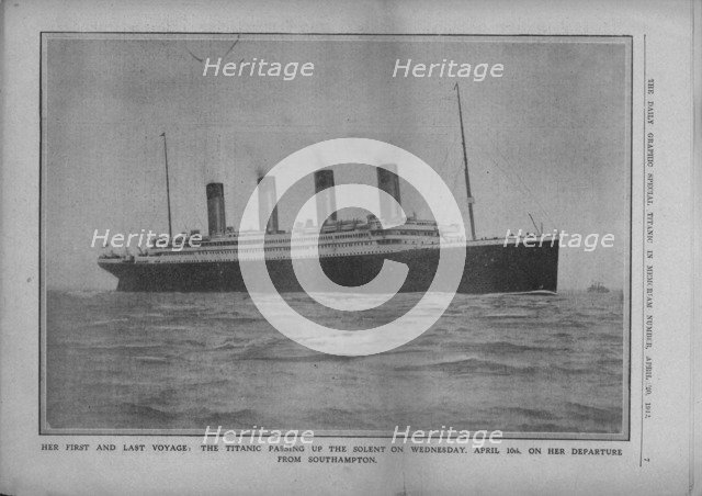'Her First and Last Voyage: the Titanic Passing up the Solent on Wednesday, April 10th...', 1912. Creator: Unknown.
