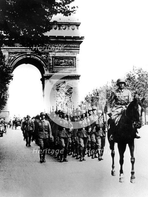 German troops marching on the Champs Elysees, Paris, 14 June 1940. Artist: Unknown