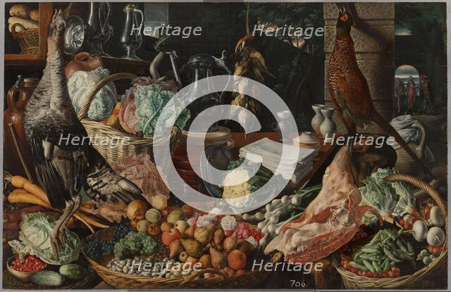 Kitchen Scene with Christ at Emmaus, c1560-1565. Creator: Joachim Beuckelaer.