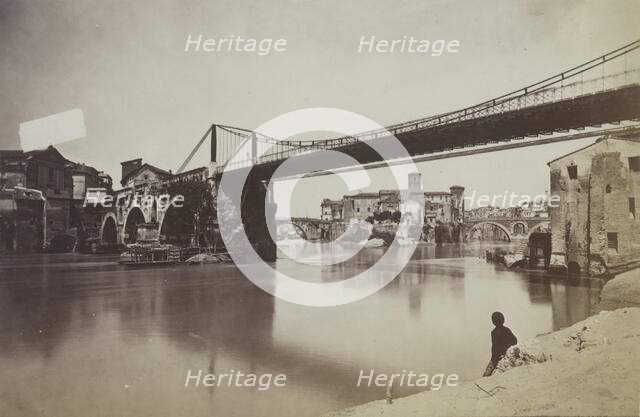View of Tiber Island (Isola Tiberina) from the south-east, Rome, between 1883-1886. Creator: Giorgio Sommer.