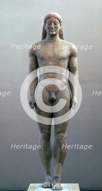 Greek statue known as the Anavyssos Kouros, 6th century BC. Artist: Unknown