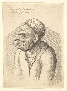 Bust of a man with hooked nose, prominent upper lip, open mouth and short curly hair..., 1665. Creator: Wenceslaus Hollar.