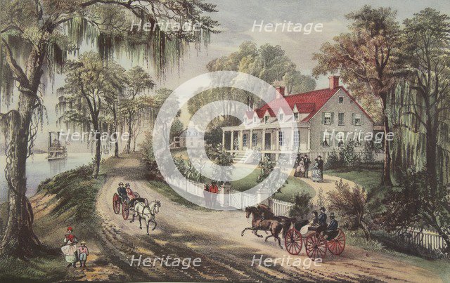 A Home On The Mississippi, pub. 1871,  Currier & Ives (Colour Lithograph)