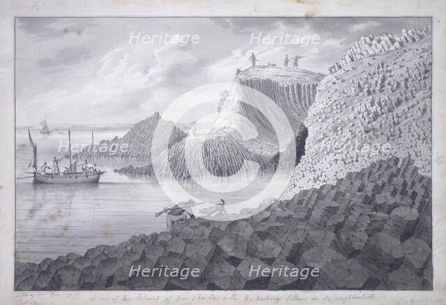 'View of the island of Bou Shala with the bending pillars in its neighbourhood', 1772. Creator: Thomas Pennant.