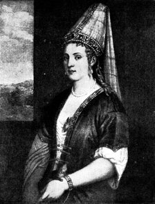 Venetian Art at the New Gallery: Portrait of Caterina Cornaro, Queen of Cyprus - by Titian, 1895. Creator: Unknown.