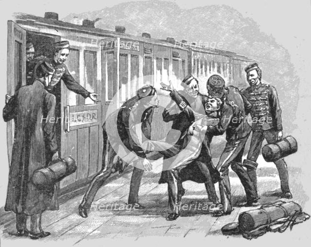 ''Studies of Life and Character at a Railway Station; Troopers on Furlough', 1890. Creator: Unknown.