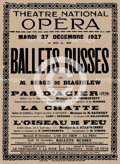 Poster for Ballets Russes, Théâtre National Opéra , 1927. Creator: Historic Object.