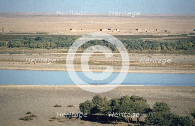 View of the River Tigris from the Ziggurat, Ashur, Iraq, 1977.