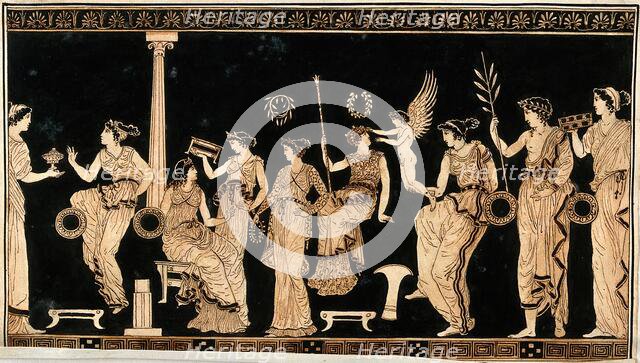 Detail of a frieze decorating a Greek red-figured vessel (probably a vase) representing..., 1760-9. Creator: Augustin Dahlsteen.