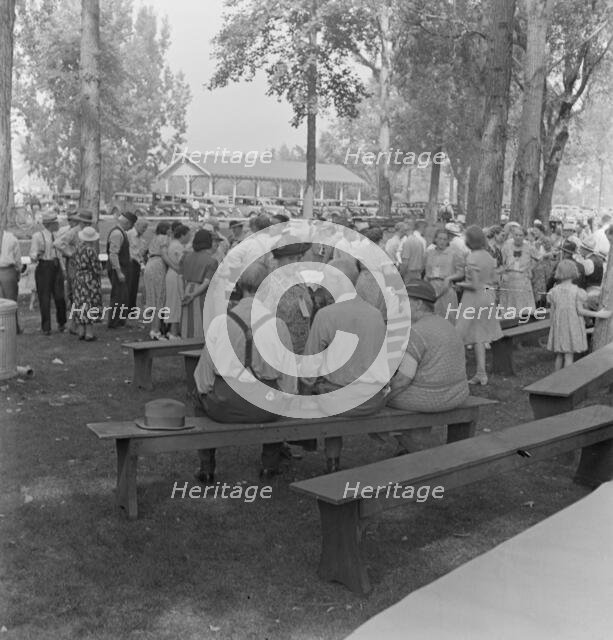 "California Day", picnic in town park on the Rogue River, 1939. Creator: Dorothea Lange.