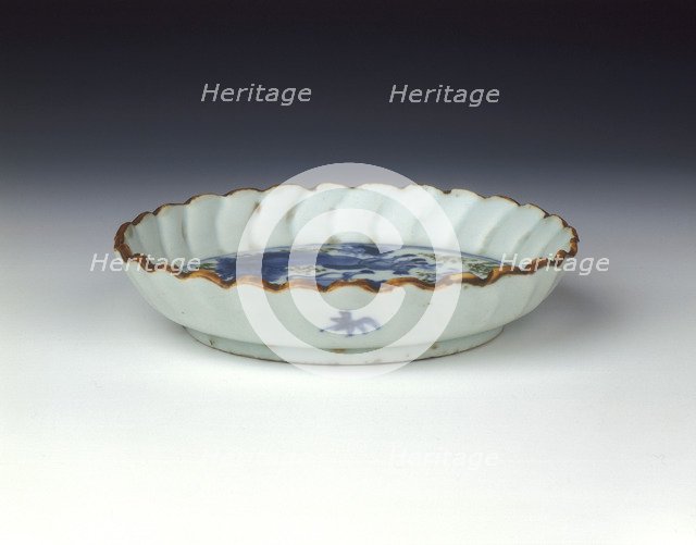 Polychrome saucer dish with cow and donkey, late Ming dynasty, Chongzhen period, China, 1630-1644. Artist: Unknown