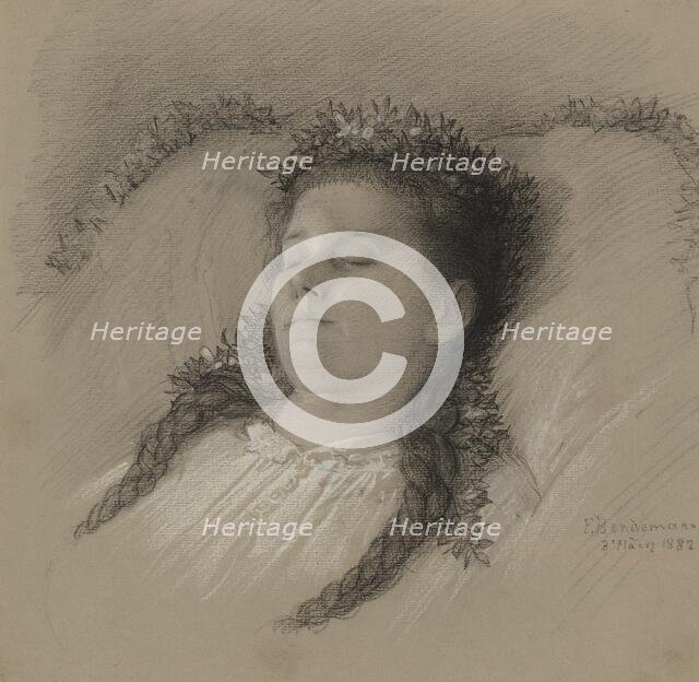 A Girl on Her Deathbed with a Crown of Flowers, 1882. Creator: Eduard Julius Friedrich Bendemann.