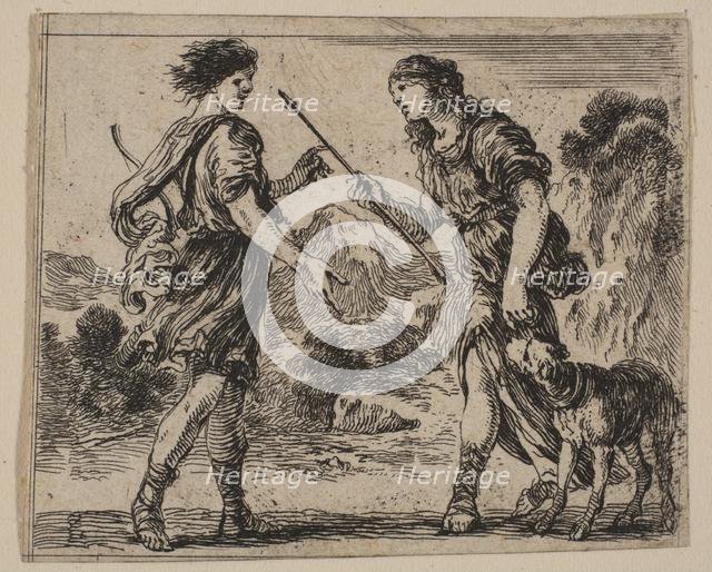 Cephalus and Procris, from 'Game of Mythology' (Jeu de la Mythologie), 1644. Creator: Stefano della Bella.
