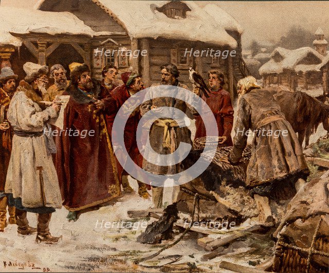 Falconers at the Amusement court of Moscow in the 17th Century, 1902.