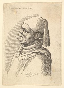 Bust of a deformed man with a hat and a fat, protruding lower lip in profile to left, 1625-77. Creator: Wenceslaus Hollar.