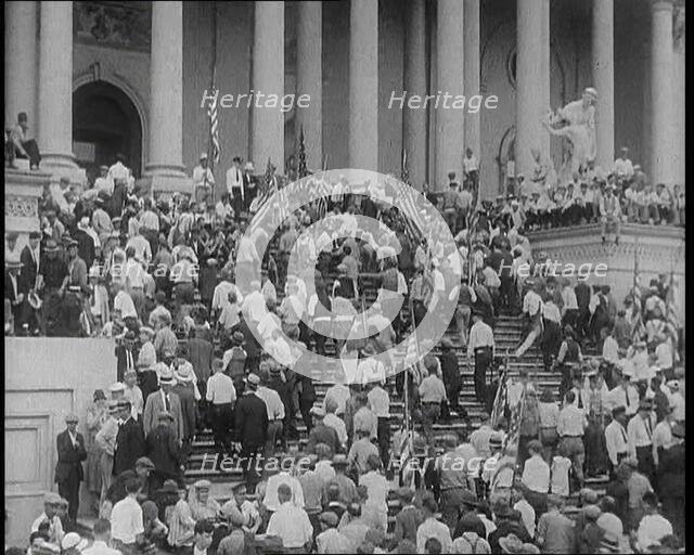 War Veterans  Seeking Payment of a Promised Bonus (The Bonus Army) Rushing up the Steps of..., 1932. Creator: British Pathe Ltd.