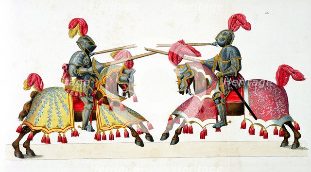 Two knights at a tournament, 1842. Artist: Friedrich Martin von Reibisch