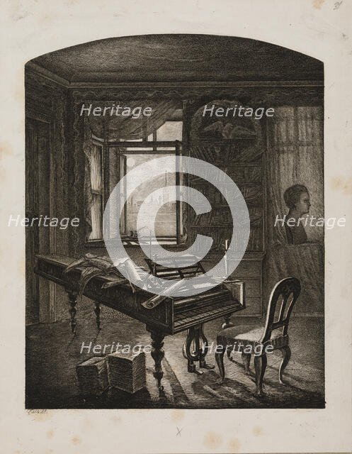 Beethoven's death room in the "Schwarzspanierhaus" in Vienna, 1827. Creator: Hoechle, Johann Nepomuk (1790-1835).