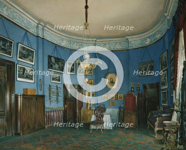Interiors of the Winter Palace. The Bedroom of Crown Prince Nikolay Aleksandrovich, 1865. Artist: Hau, Eduard (1807-1887)
