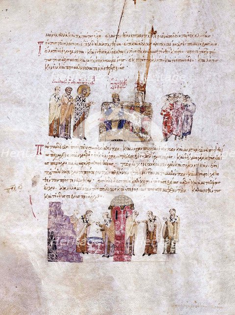 The Council of Constantinople (Triumph of Orthodoxy) in 843 (Miniature from the Madrid Skylitzes), Artist: Anonymous  