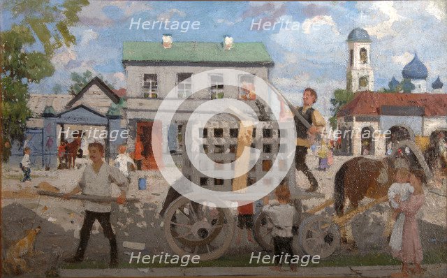 Dog catchers, 1920s. Artist: Kustodiev, Boris Michaylovich (1878-1927)