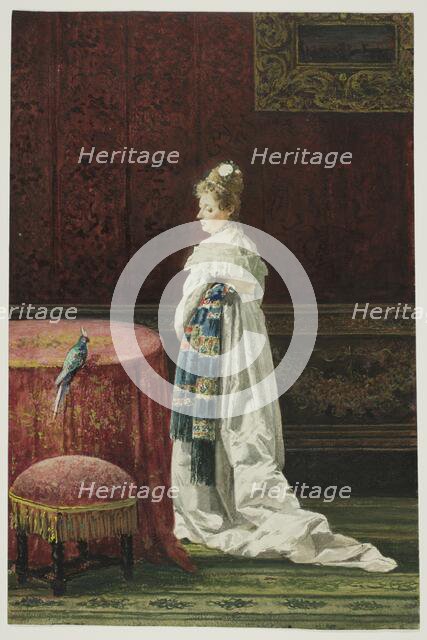 Woman with a Green Parrot, 1850/1880. Creator: Joaquin Agrasot y Juan.