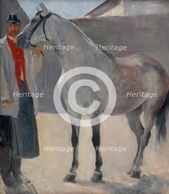 Study of a Grey Horse with a Coachman, around 1895. Creator: Jozef Hanula.