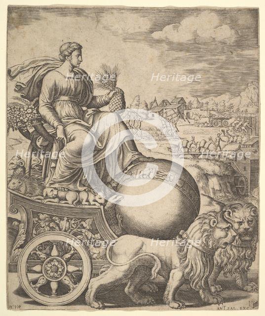 Cybele in her chariot drawn by two lions, 1530-60. Creator: Master of the Die.