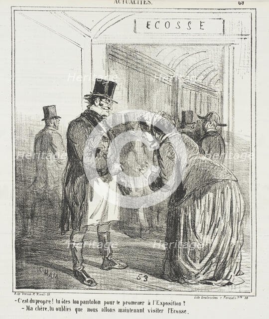 C'est du propre! Tu ôtes ton pantalon pour te promener à l'exposition? - Ma chère..., 1867. Creator: Cham.