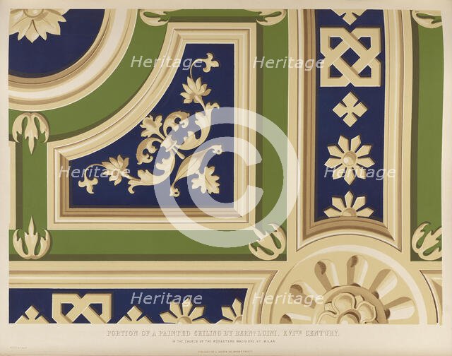 Portion of a painted ceiling by Bernard Luini...in the church of the Monastero..., 1850. Creator: Ludwig Gruner.