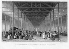 The Interior of St John's Market, Liverpool, 1834.Artist: Austin